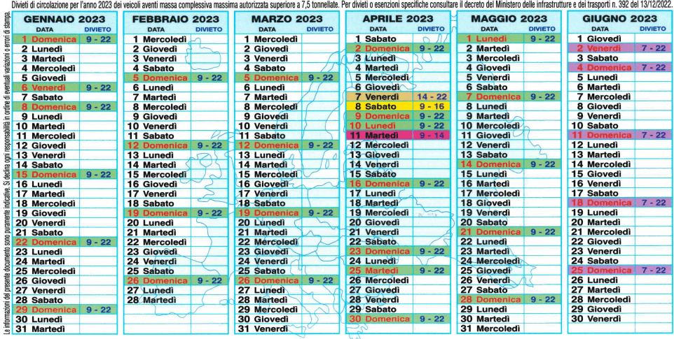 Tabella 1 divieti di circolazione 2023